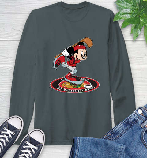 NHL Hockey Chicago Blackhawks Cheerful Mickey Disney Shirt Long Sleeve T-Shirt 7