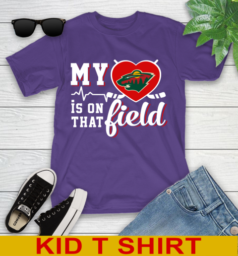 NHL My Heart Is On That Field Hockey Sports Minnesota Wild Youth T-Shirt 3