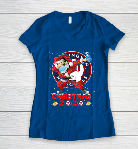 Washington Nationals Funny Santa Claus Dabbing Christmas 2020 MLB Women's V-Neck T-Shirt 7