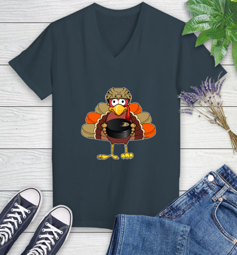 Anaheim Ducks Turkey Thanksgiving Day Women's V-Neck T-Shirt 8