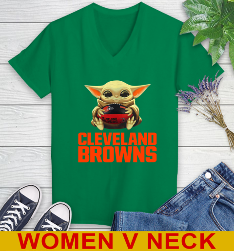 NFL Football Cleveland Browns Baby Yoda Star Wars Shirt Women's V-Neck T-Shirt 6