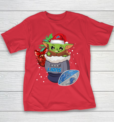 Detroit Lions Christmas Baby Yoda Star Wars Funny Happy NFL Youth T-Shirt 9