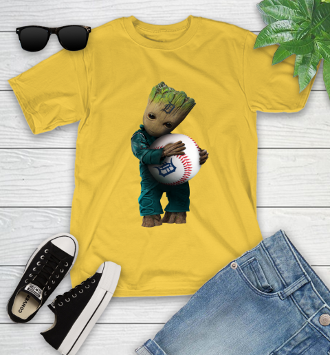 MLB Groot Guardians Of The Galaxy Baseball Sports Detroit Tigers Youth T-Shirt 8