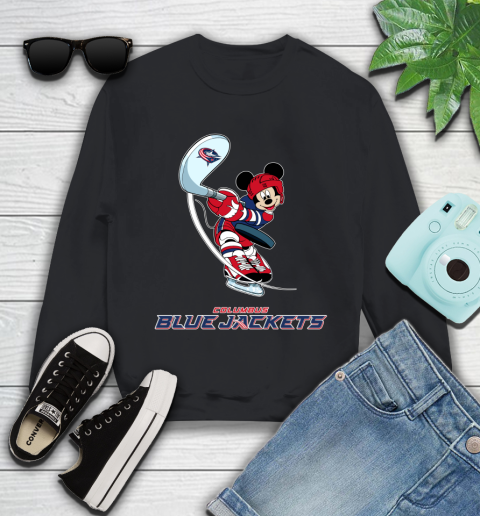 NHL Hockey Columbus Blue Jackets Cheerful Mickey Mouse Shirt Youth Sweatshirt