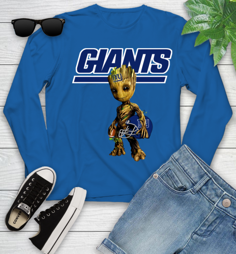 New York Giants NFL Football Groot Marvel Guardians Of The Galaxy Youth Long Sleeve 9
