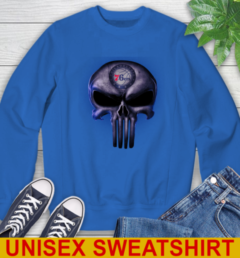 Philadelphia 76ers NBA Basketball Punisher Skull Sports Sweatshirt 11