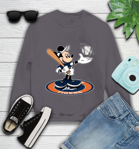 MLB Baseball Detroit Tigers Cheerful Mickey Disney Shirt Youth Sweatshirt 5
