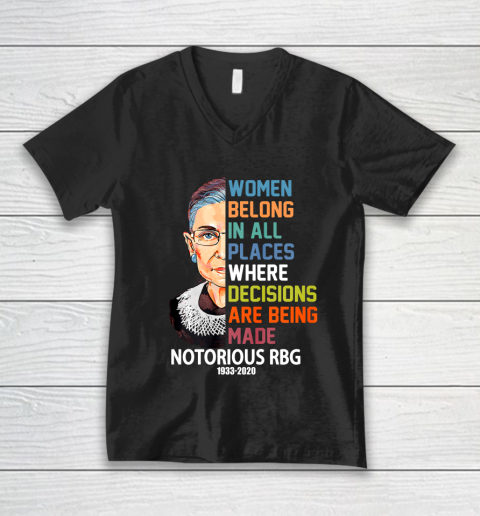 Notorious RBG 1933  2020 Women Belong In All Places Ruth Bader Ginsburg V-Neck T-Shirt