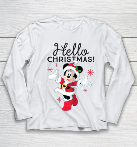 Disney Santa Minnie Mouse Hello Christmas Holiday Youth Long Sleeve
