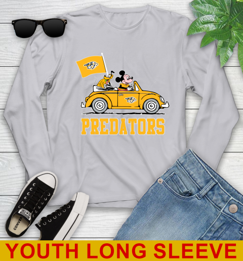 NHL Hockey Nashville Predators Pluto Mickey Driving Disney Shirt Youth Long Sleeve 6