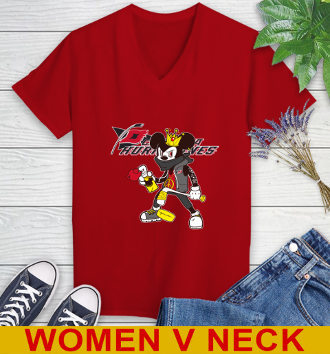 Carolina Hurricanes NHL Hockey Mickey Peace Sign Sports Women's V-Neck T-Shirt 12