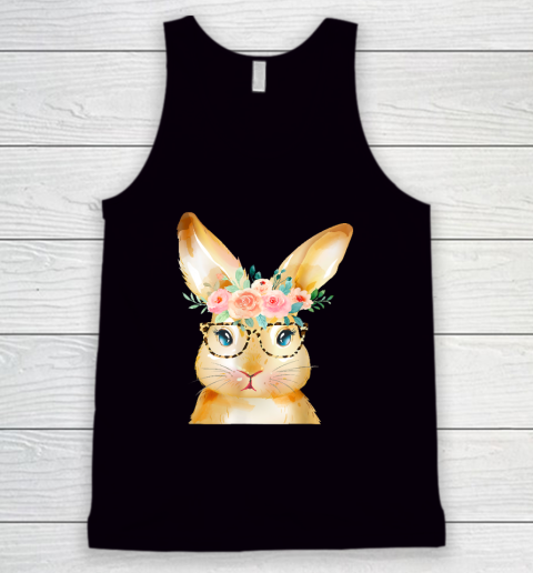 Cute Bunny Leopard Sunglasses Flowers Easter Day Tank Top