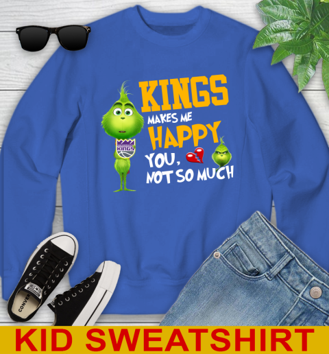 NBA Sacramento Kings Makes Me Happy You Not So Much Grinch Basketball Sports Youth Sweatshirt 6