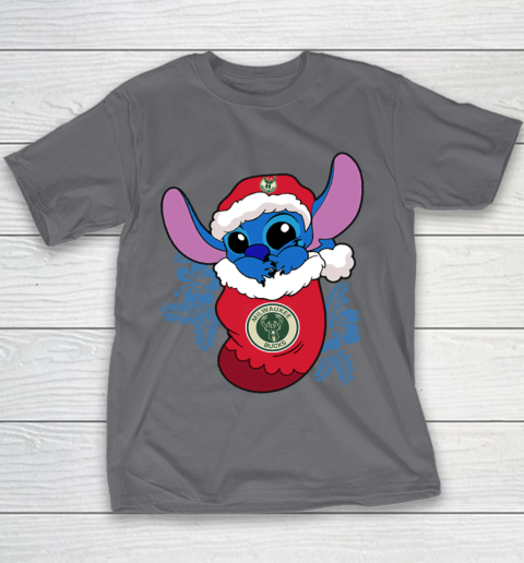 Milwaukee Bucks Christmas Stitch In The Sock Funny Disney NBA Youth T-Shirt 7