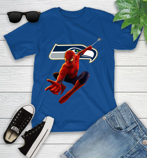 NFL Spider Man Avengers Endgame Football Seattle Seahawks Youth T-Shirt 9