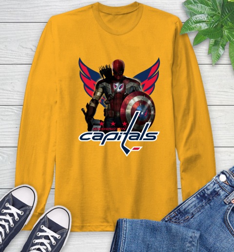 NHL Captain America Thor Spider Man Hawkeye Avengers Endgame Hockey Washington Capitals Long Sleeve T-Shirt 3