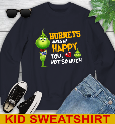 NBA Charlotte Hornets Makes Me Happy You Not So Much Grinch Basketball Sports Youth Sweatshirt 2