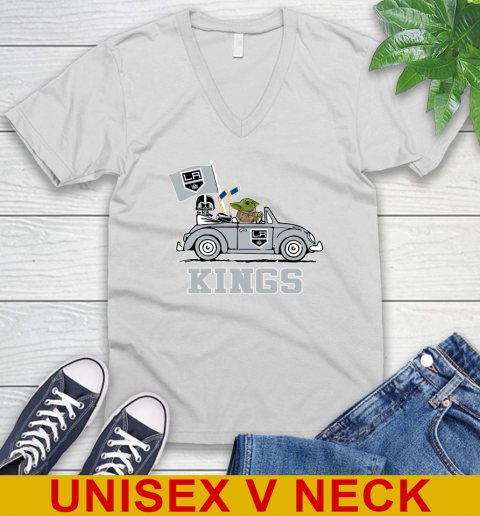 NHL Hockey Los Angeles Kings Darth Vader Baby Yoda Driving Star Wars Shirt V-Neck T-Shirt