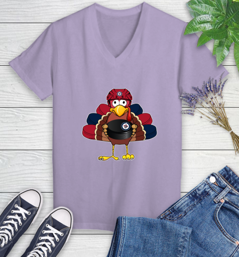 Winnipeg Jets Turkey Thanksgiving Day Women's V-Neck T-Shirt 14