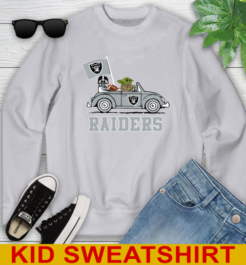 NFL Football Oakland Raiders Darth Vader Baby Yoda Driving Star Wars Shirt Youth Sweatshirt 4