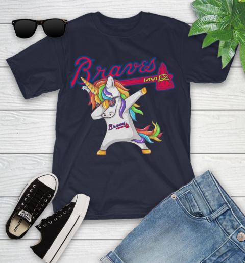 Atlanta Braves MLB Baseball Funny Unicorn Dabbing Sports Youth T-Shirt 3