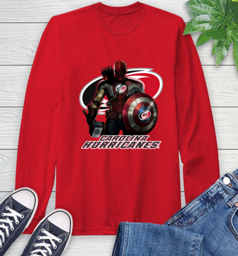 NHL Captain America Thor Spider Man Hawkeye Avengers Endgame Hockey Carolina Hurricanes Long Sleeve T-Shirt 10