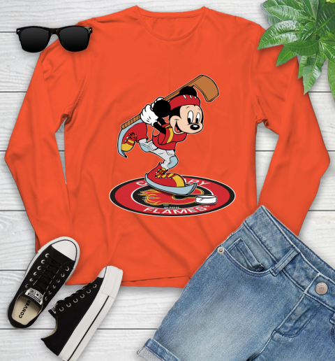 NHL Hockey Calgary Flames Cheerful Mickey Disney Shirt Youth Long Sleeve 4