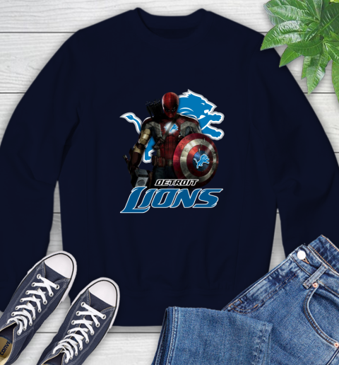 NFL Captain America Thor Spider Man Hawkeye Avengers Endgame Football Detroit Lions Sweatshirt 3
