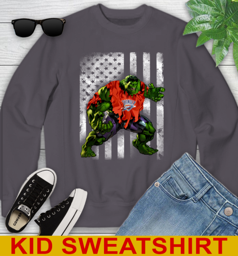 Oklahoma City Thunder Hulk Marvel Avengers NBA Basketball American Flag Youth Sweatshirt 5