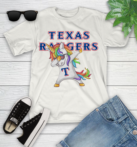 Texas Rangers MLB Baseball Funny Unicorn Dabbing Sports Youth T-Shirt