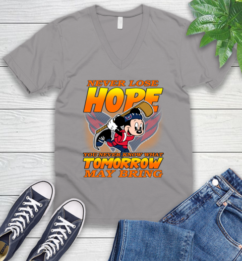 Washington Capitals NHL Hockey ootball Mickey Disney Never Lose Hope V-Neck T-Shirt 3