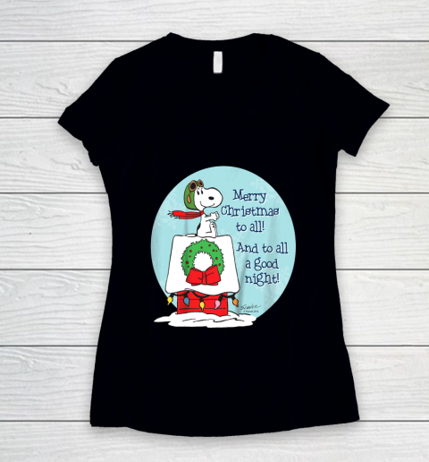 Peanuts Snoopy Merry Christmas and to all Good Night Women's V-Neck T-Shirt