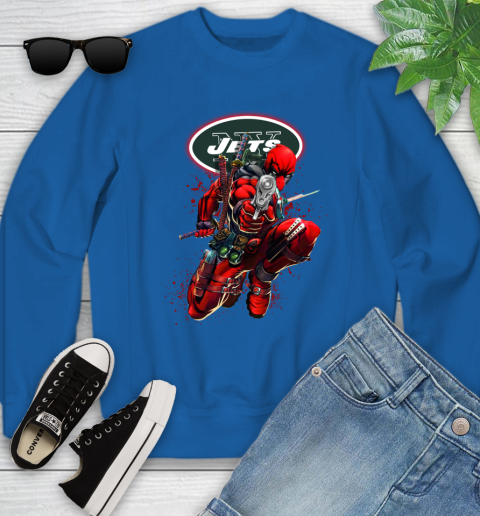 NFL Deadpool Marvel Comics Sports Football New York Jets Youth Sweatshirt 8