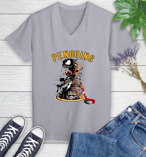 NHL Pittsburgh Penguins Hockey Venom Groot Guardians Of The Galaxy Women's V-Neck T-Shirt 4