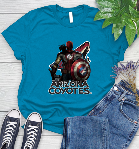 NHL Captain America Thor Spider Man Hawkeye Avengers Endgame Hockey Arizona Coyotes Women's T-Shirt 7