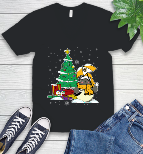 Boston Bruins NHL Hockey Cute Tonari No Totoro Christmas Sports V-Neck T-Shirt