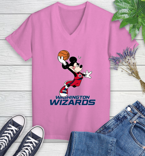 NBA Basketball Washington Wizards Cheerful Mickey Mouse Shirt Women's V-Neck T-Shirt 12