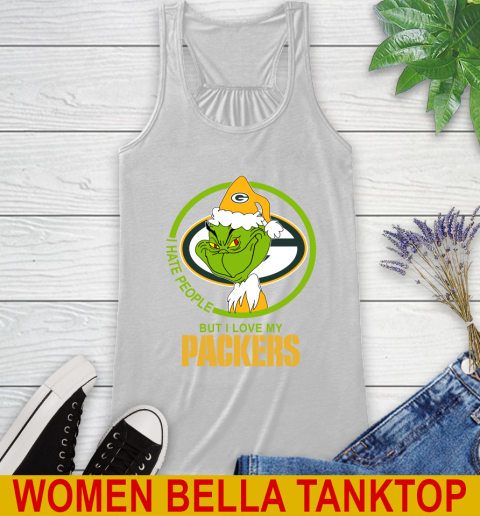 Green Bay Packers NFL Christmas Grinch I Hate People But I Love My Favorite Football Team Racerback Tank