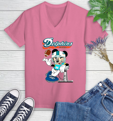 NFL Miami Dolphins Mickey Mouse Disney Super Bowl Football T Shirt Women's V-Neck T-Shirt 13