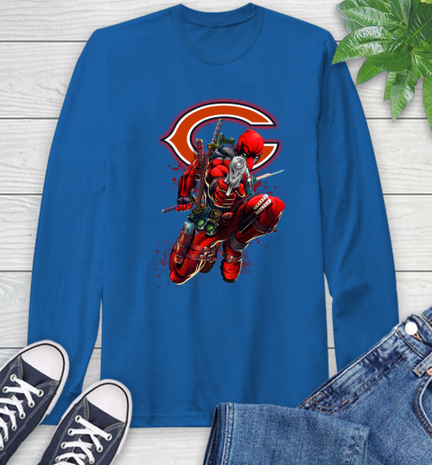 NFL Deadpool Marvel Comics Sports Football Chicago Bears Long Sleeve T-Shirt 9