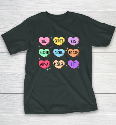 Skibidi Valentine's Day Candy Heart Funny Valentine Rizz Youth T-Shirt 3