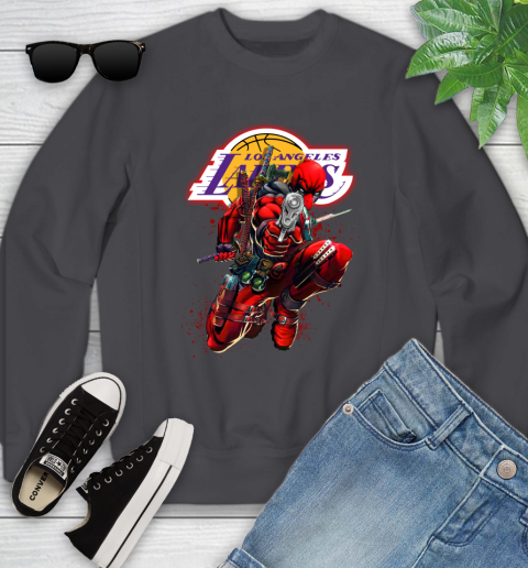 NBA Deadpool Marvel Comics Sports Basketball Los Angeles Lakers Youth Sweatshirt 6