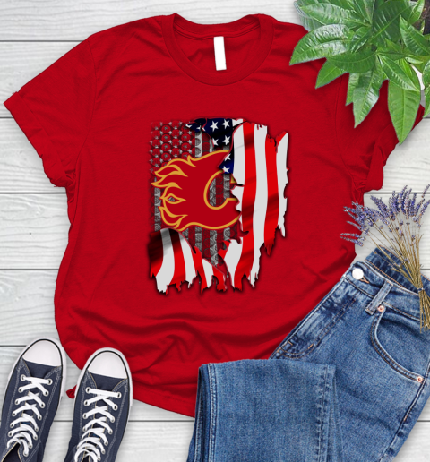 Calgary Flames NHL Hockey American Flag Women's T-Shirt 14 Calgary Flames NHL Hockey American Flag Women's T-Shirt - Image 14