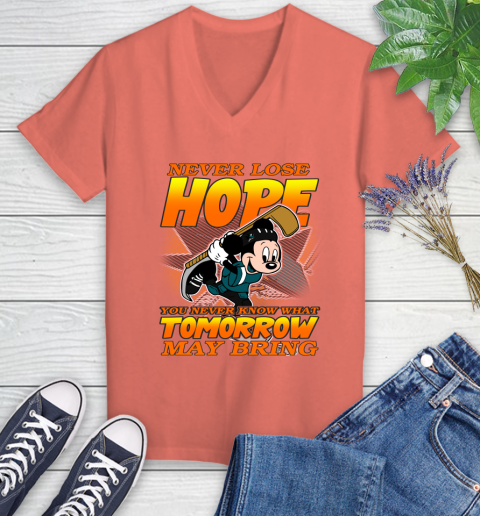 San Jose Sharks NHL Hockey ootball Mickey Disney Never Lose Hope Women's V-Neck T-Shirt 6