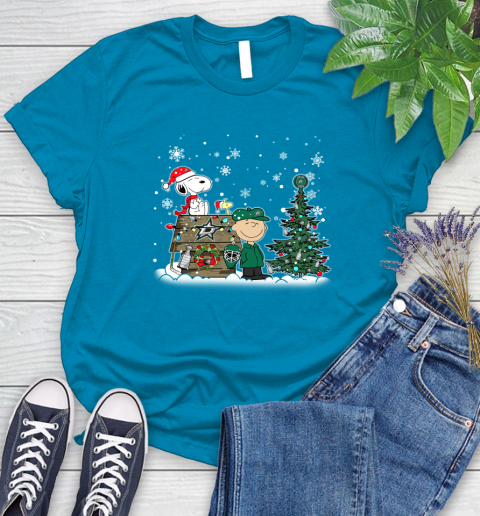 NHL Dallas Stars Snoopy Charlie Brown Woodstock Christmas Stanley Cup Hockey Women's T-Shirt 10