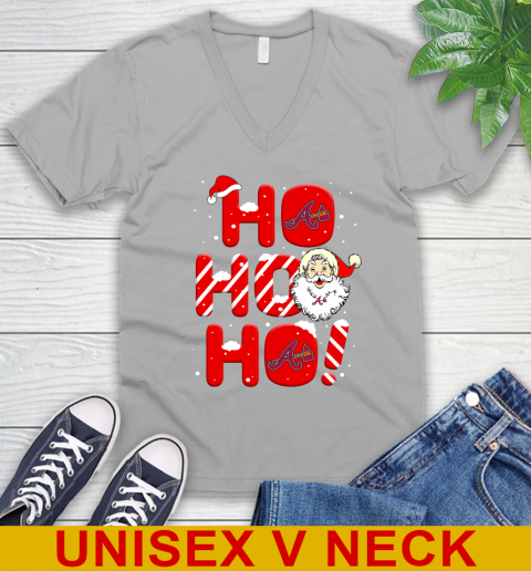 Atlanta Braves MLB Baseball Ho Ho Ho Santa Claus Merry Christmas Shirt V-Neck T-Shirt 3