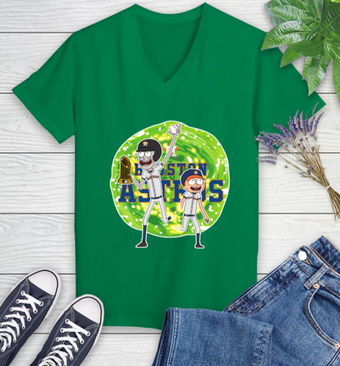 MLB Houston Astros Rick And Morty Commissioner's Trophy Baseball Sports Women's V-Neck T-Shirt 5