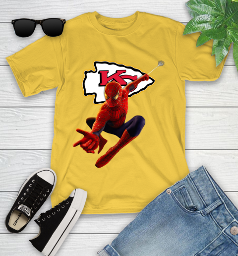 NFL Spider Man Avengers Endgame Football Kansas City Chiefs Youth T Shirt
