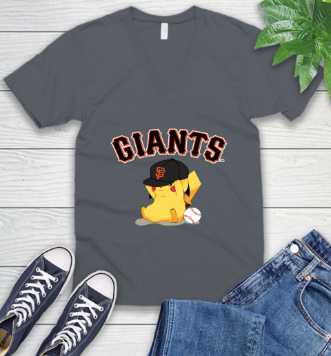 MLB Pikachu Baseball Sports San Francisco Giants V-Neck T-Shirt 5