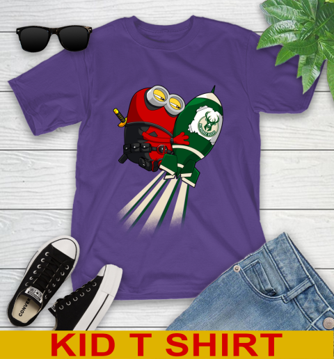NBA Basketball Milwaukee Bucks Deadpool Minion Marvel Shirt Youth T-Shirt 3